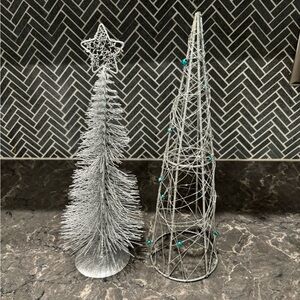 ❗️Christmas Tree Duo Set of 2 Silver Holiday Christmas Tree Set